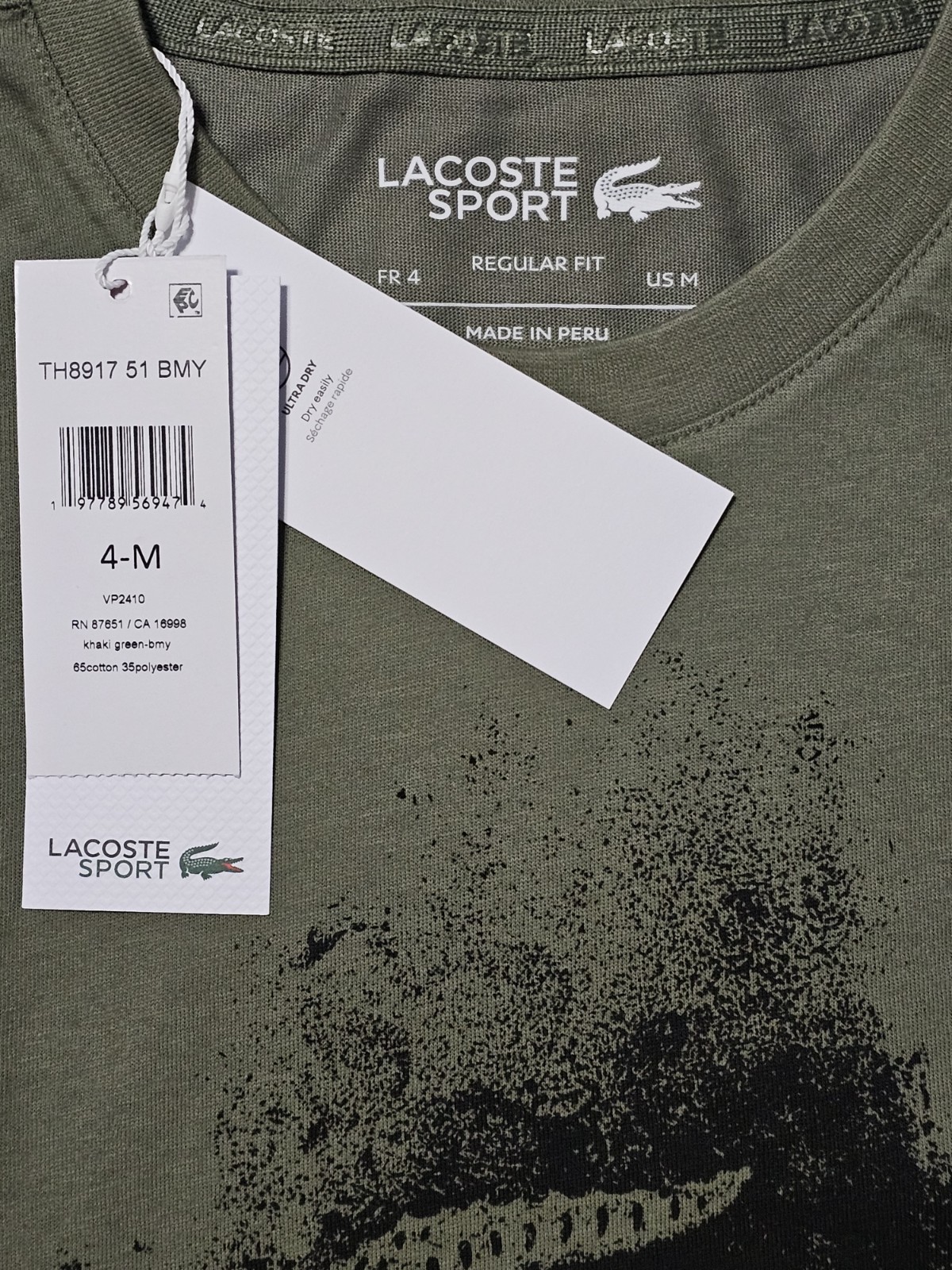 Lacoste Men's Regular Fit Green Ultra Dry Clay Court Graphic T-shirt Size Medium gallery