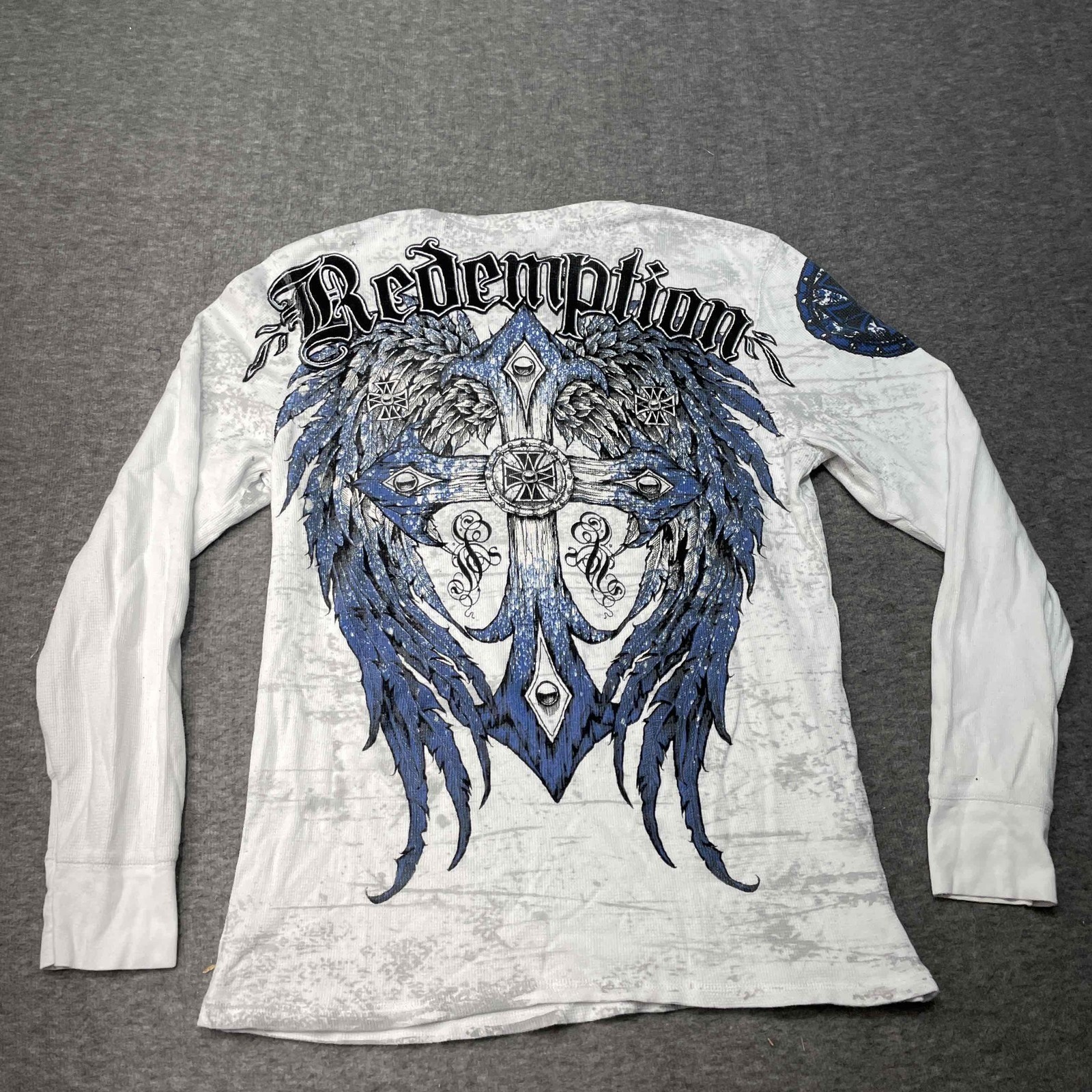Raw State Premium Shirt Mens Small White Graphic Print Long Sleeve Trendy y2k gallery