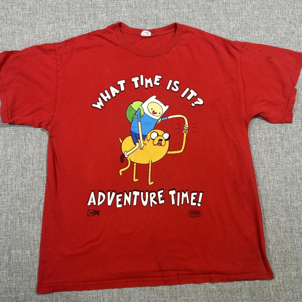 2011 Adventure Time Shirt Size L Cartoon Network Red What Time Is It Finn Jake