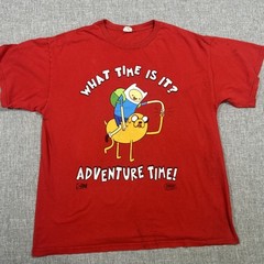 2011 Adventure Time Shirt Size L Cartoon Network Red What Time Is It Finn Jake