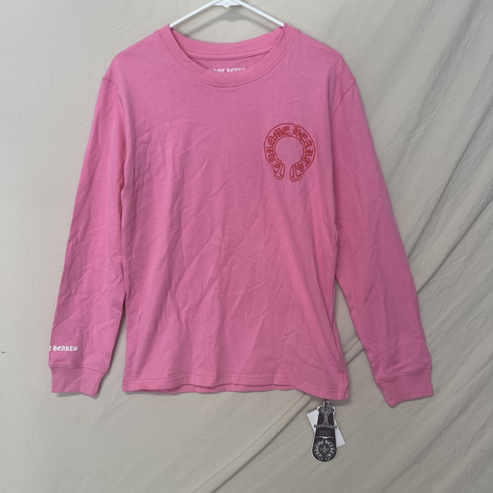 Chrome Heart Long Sleeve Small Pink Red White Logo Print