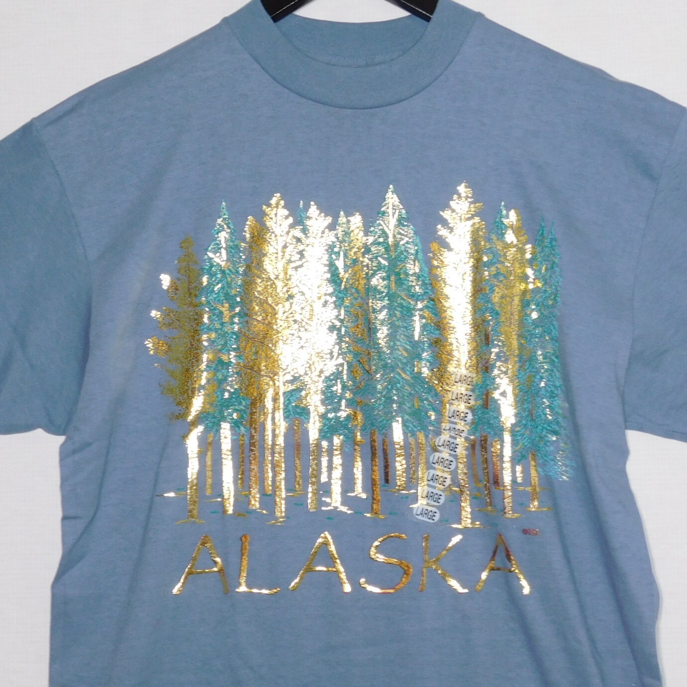 Vintage 1990s ALASKA USA Shiny Gold Metallic Forest NWT Unworn T Shirt Mens L gallery