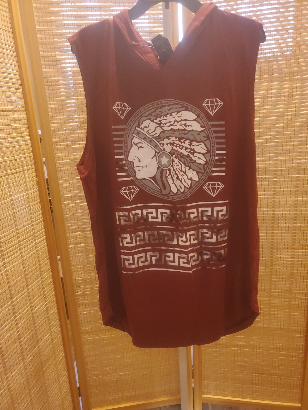 Launder Mens Shirt Size XL Red White Indian Diamonds Hooded Pull On Sleeveless gallery