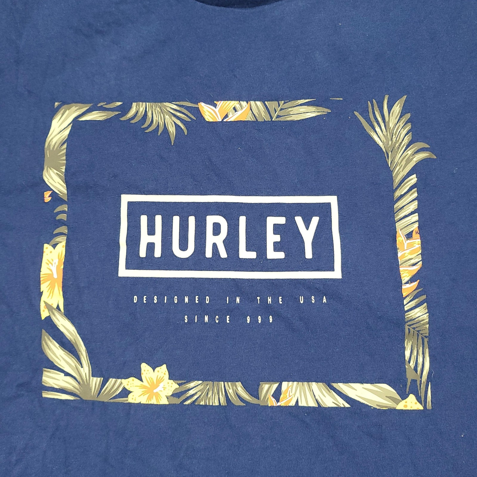 Hurley Shirt Mens Large Blue Tropical Logo Graphic Tee Tagless Crewneck Surf gallery