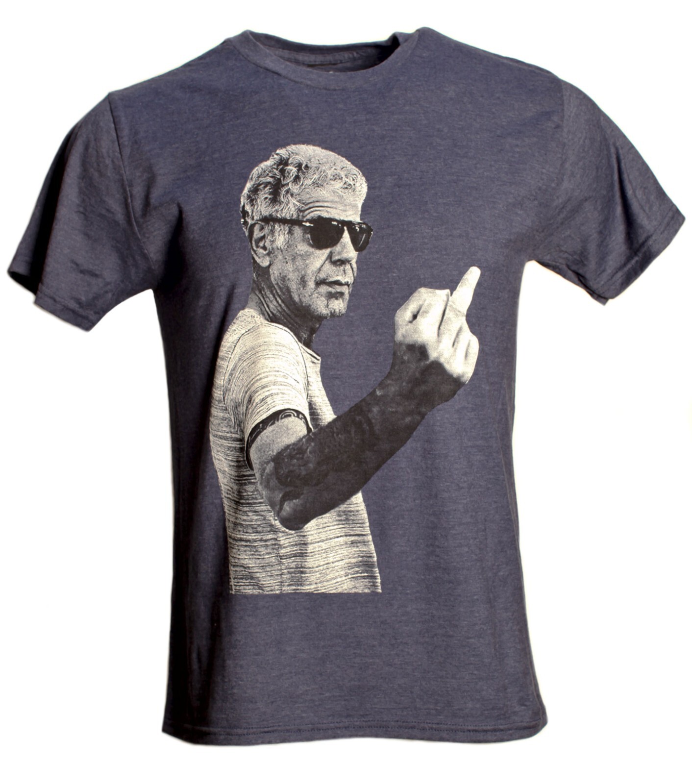 Men's Anthony Bourdain Middle Finger Graphic T-Shirt Heather Navy Blue gallery