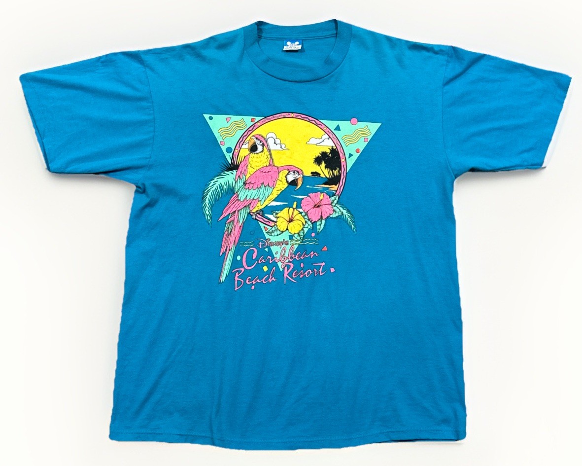 Vintage Disney Caribbean Beach Resort T-Shirt OSFA Script Single Stitch Rare EUC