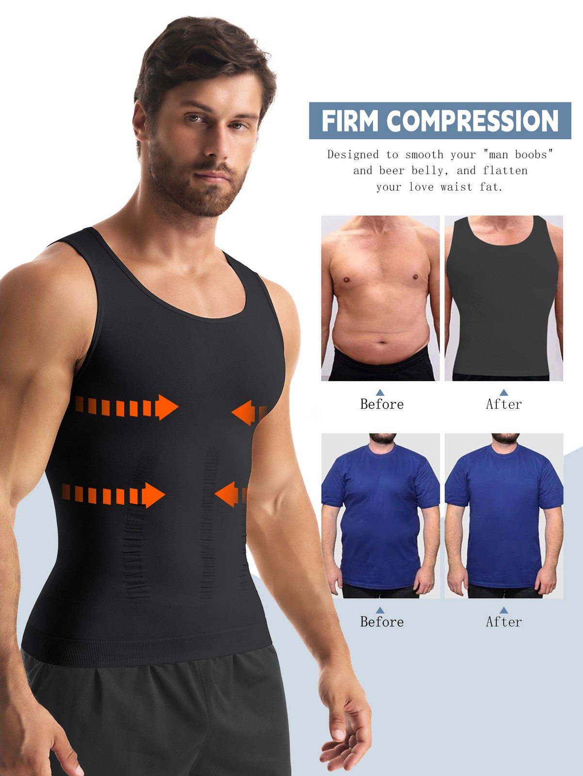 Mens Compression Shirt Slimming Body Shaper Chest Belly Tummy Control Vest Tank gallery