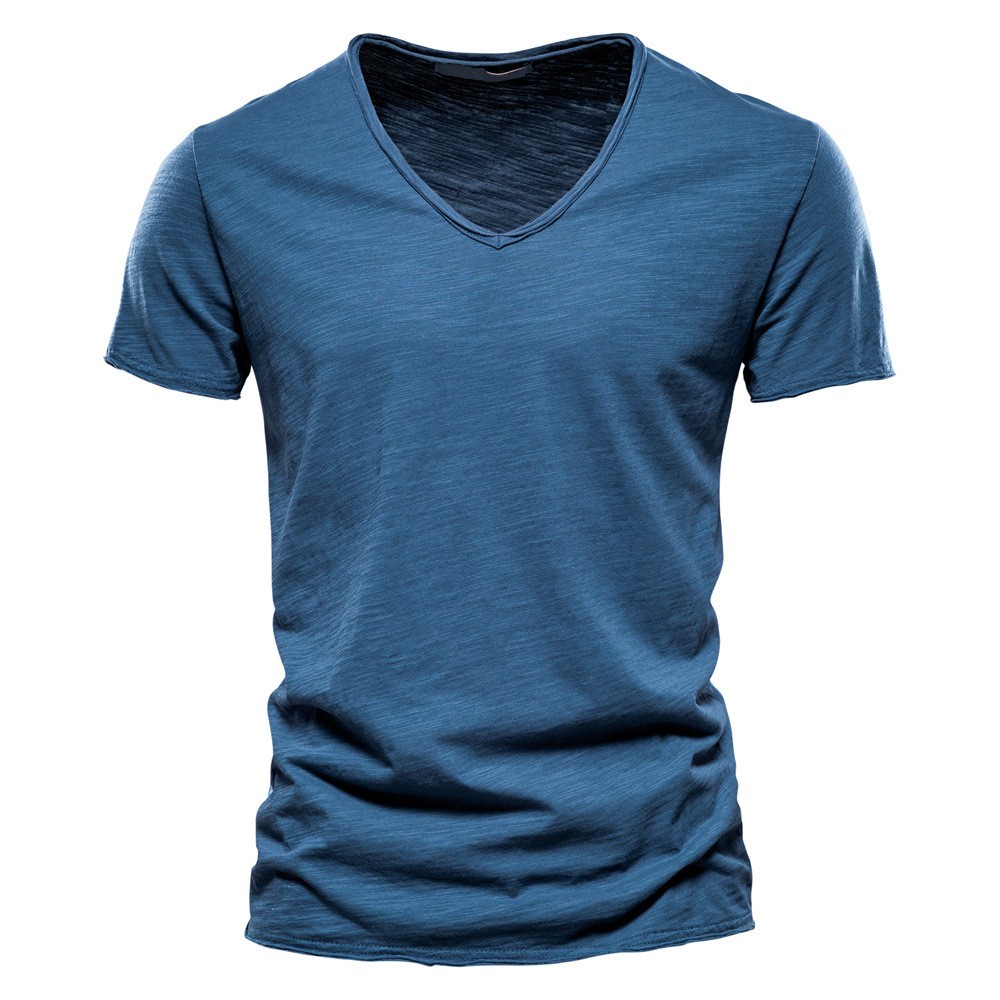 Summer Men's New Solid Color V-Neck Short Sleeve T-shirt Tops Casual Blouse gallery