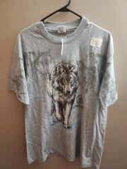 Vintage 90s Wolf Preservation Conservation All Over Print T-Shirt Sansegal XL