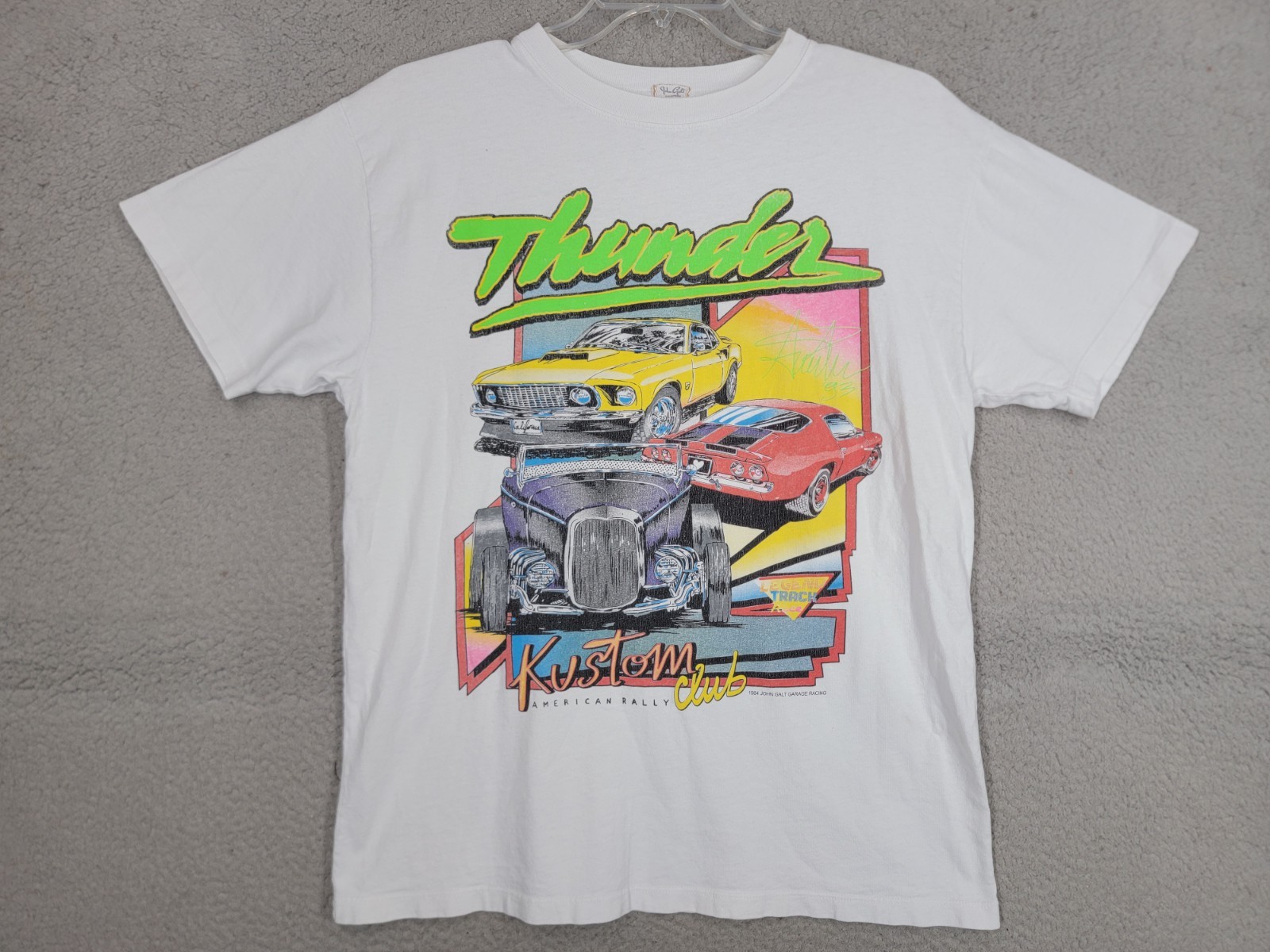 John Galt Racing Shirt Mens Large White Kustom Club American Rally Muscle Cars