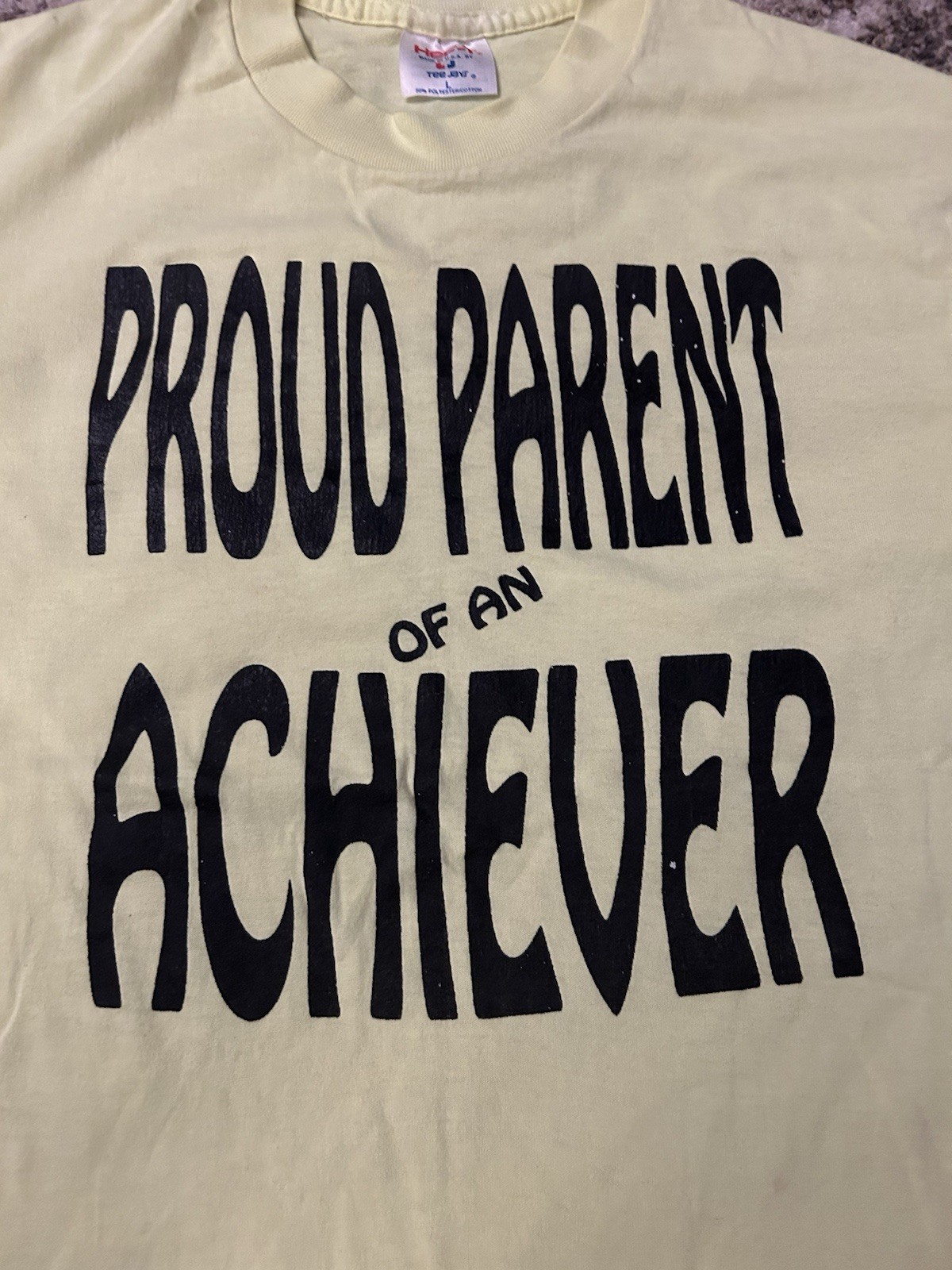 VTG 80s Hef-T Teejays Shirt Proud Parent Of An Achiever L Yellow Single Stitch gallery