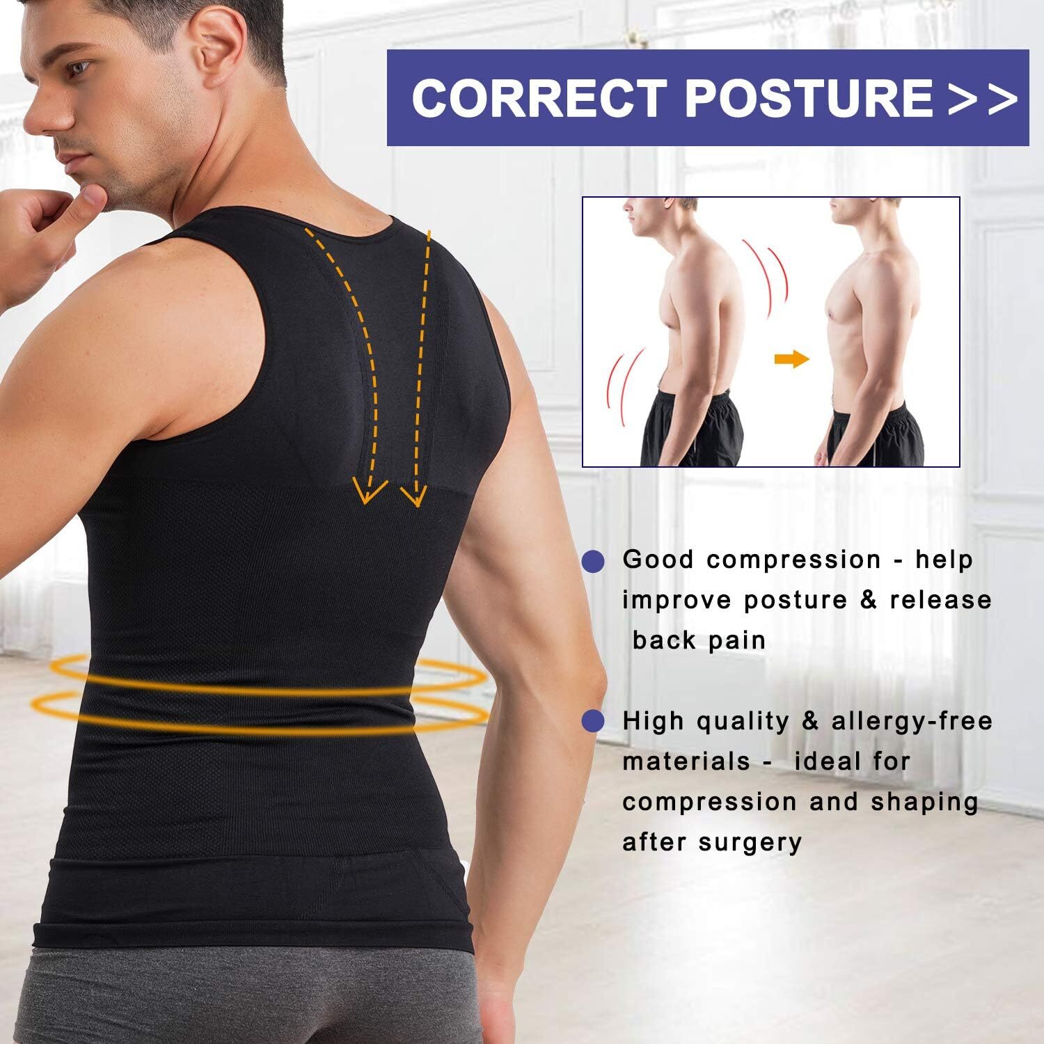 Mens Compression Shirt Slimming Body Shaper Vest Waist Traner Tops Tummy Control gallery