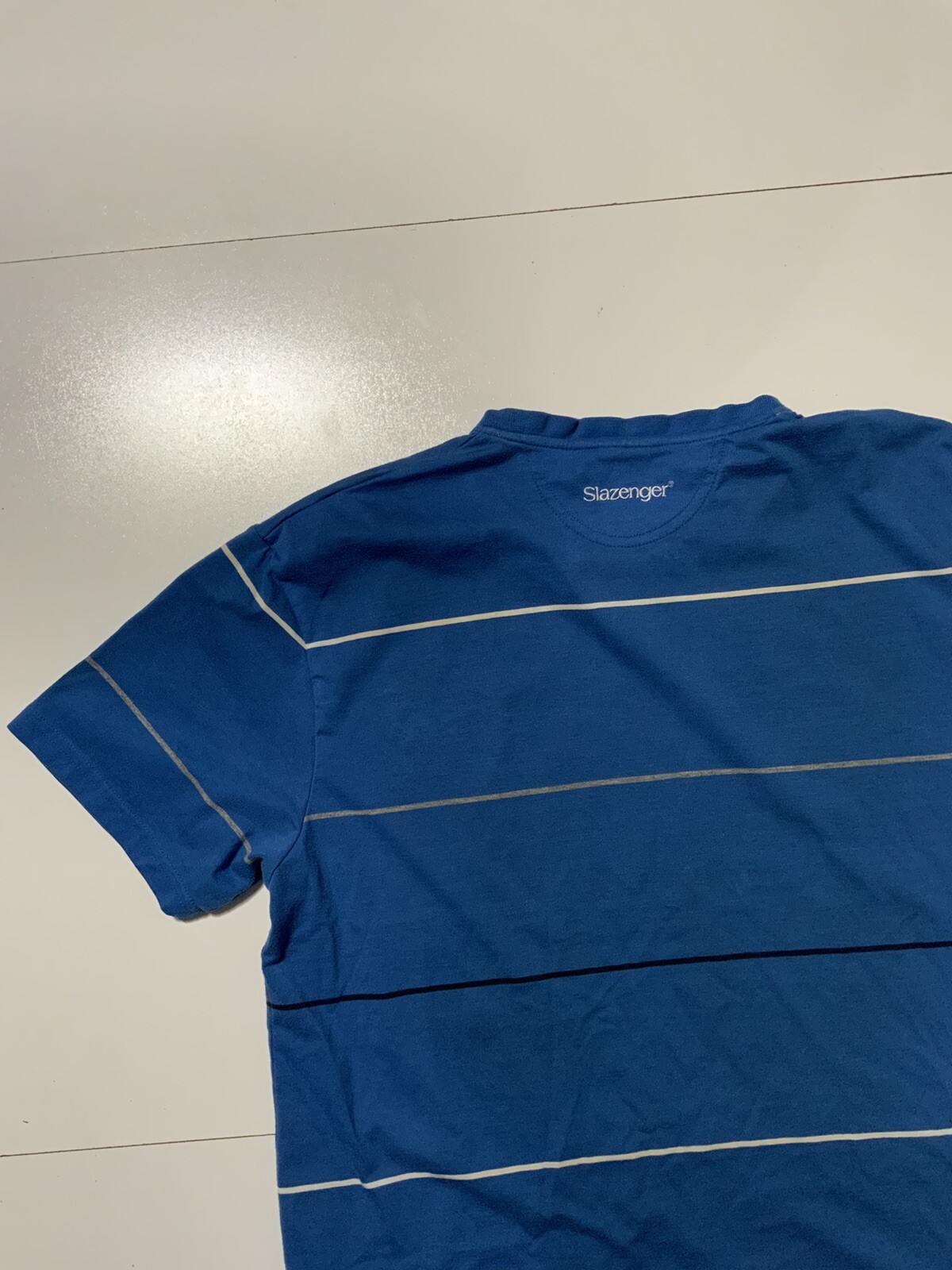 Vintage Slazenger Striped Blue Tennis Embroidered Logo S/S T-Shirt Sz. L gallery