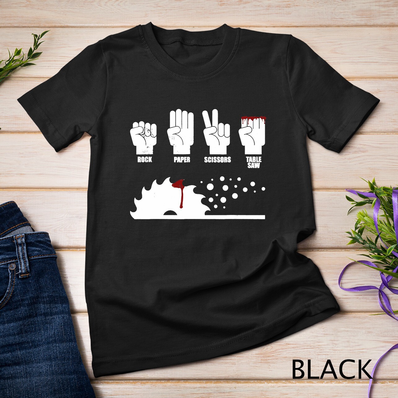 Rock Paper Scissors Table Saw Woodworking Carpenter T-Shirt Unisex T-shirt