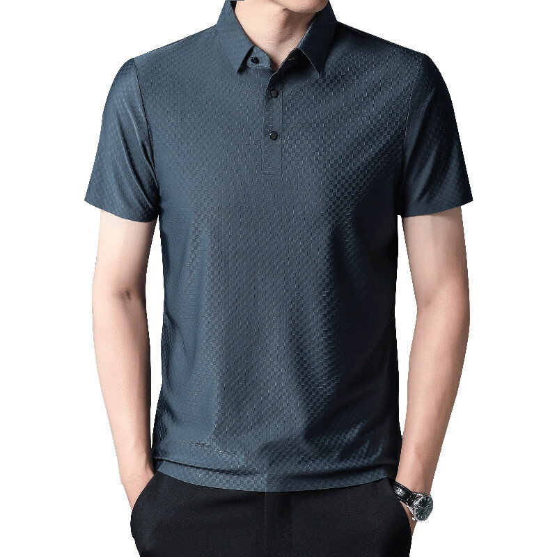 New Traceless Short Sleeve Men's Solid Color Fashion Casual Lapel T-shirt gallery