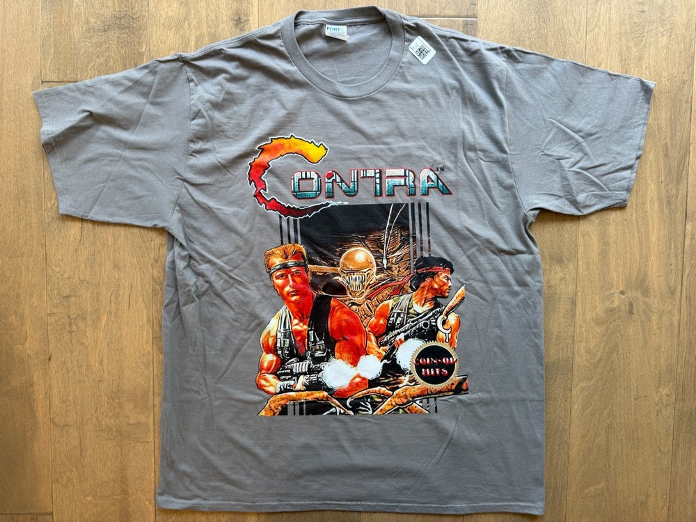 Contra Retro NES Box Art Video Game Gray T-Shirt Tee Men’s Size XL NEW