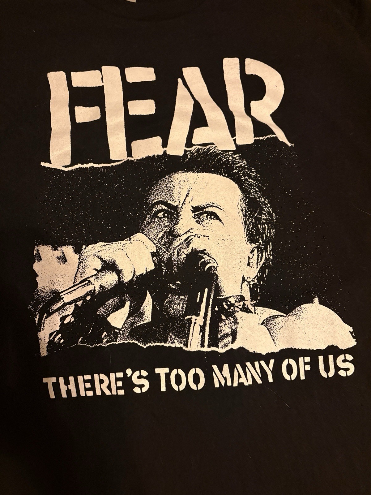 FEAR ‘There’s Too Many Of Us’ Size L Large Black Tee Shirt Los Angeles Punk Rock gallery