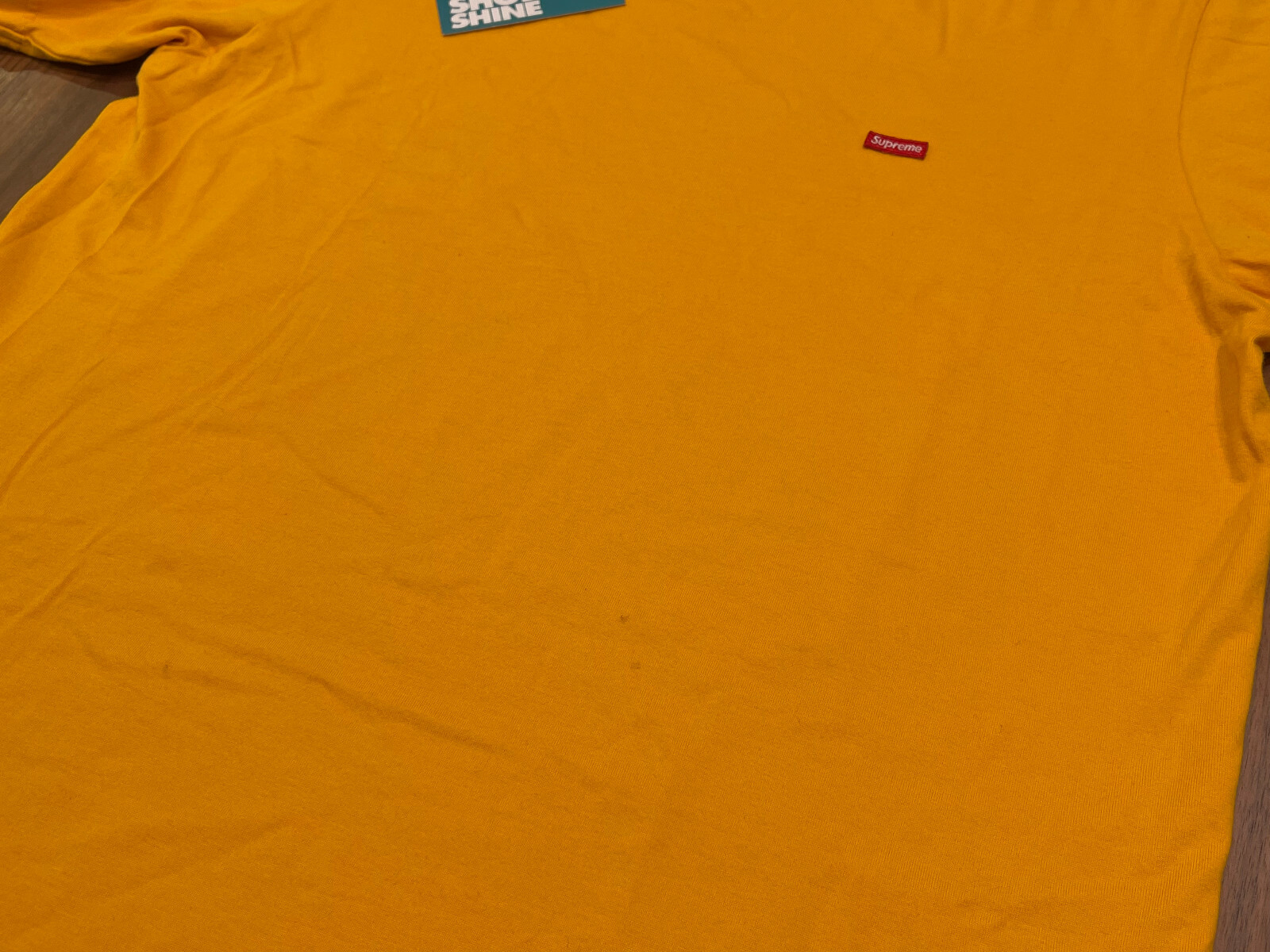 2016 SS16 SUPREME MINI SMALL BOX LOGO TEE SHIRT GOLD YELLOW RED MEDIUM M gallery