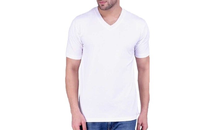 3-6 Packs Men 100% Thick Cotton Crew-Neck V-Neck T-Shirt Casual Tee White S-4XL gallery