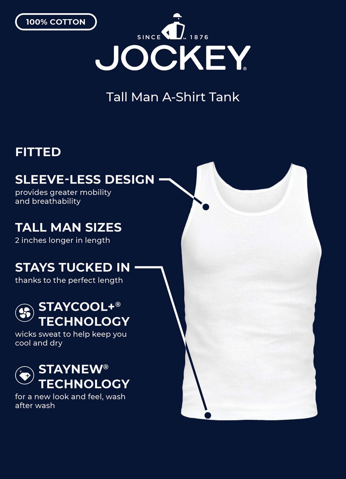 Jockey Men's 100% Cotton Tall Man A-Shirt Tank - 3 Pack gallery