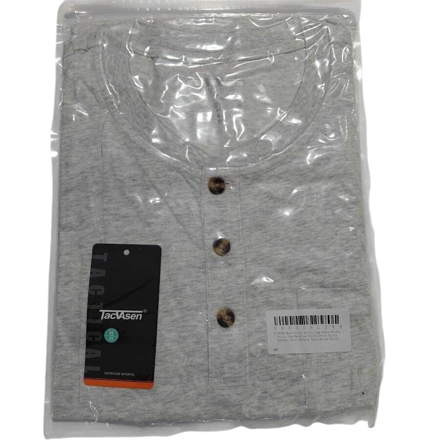 TacVAsen Mens Light Gray Long Sleeve Henley Pocket T Shirt Outdoor Sports Size M gallery