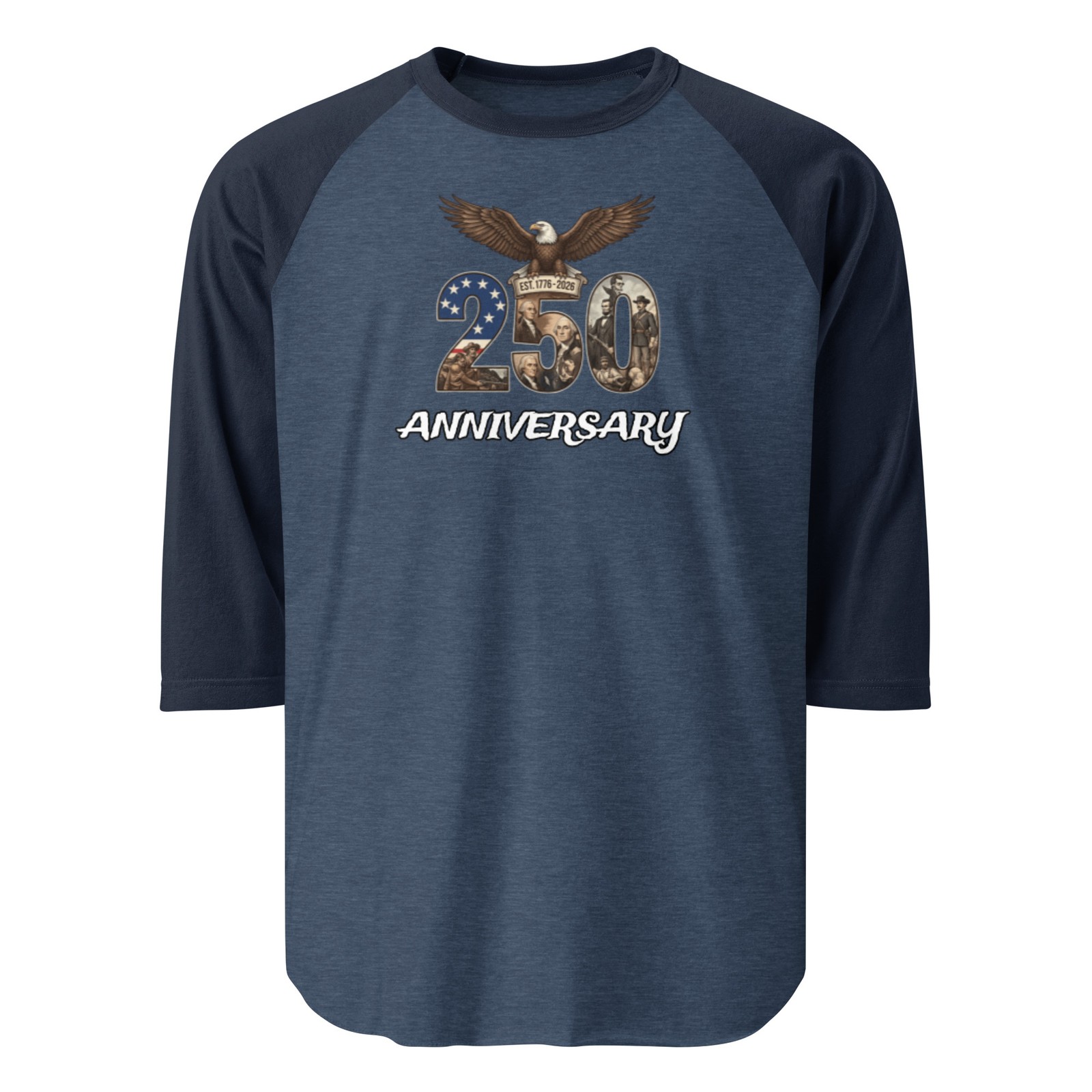 250 ANNIVERSARY Eagle History Font 3/4 sleeve raglan shirt