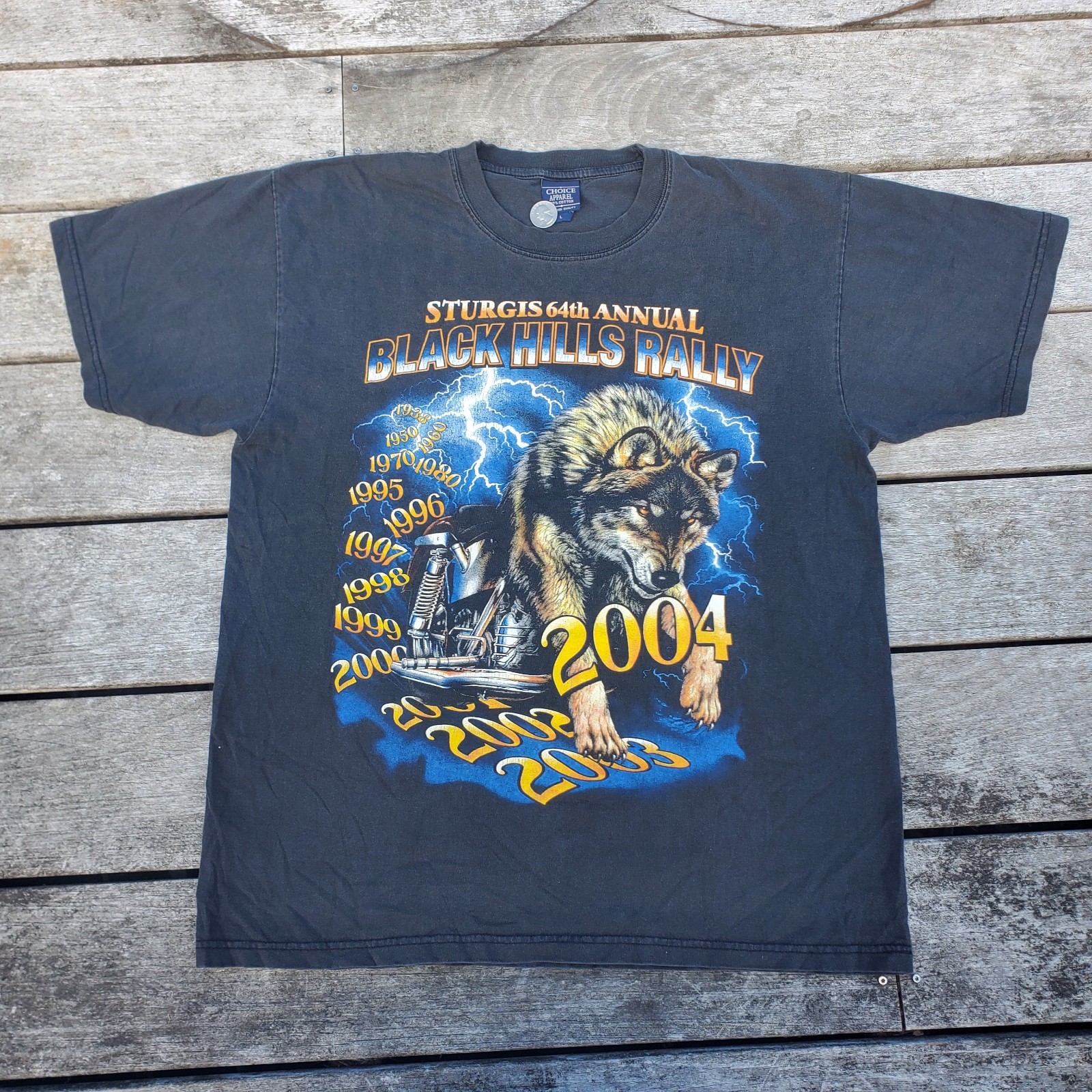 Vintage Y2K 2004 Sturgis Bike Shirt Large Harley Lightning Wolf Faded Rare USA