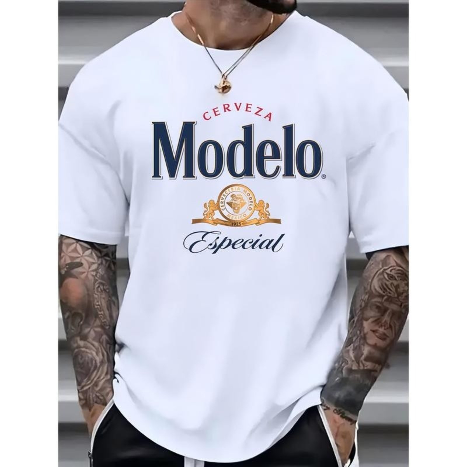 Modelo Inspired Beer Graphic T-Shirt Casual Crew Neck Humor Tee