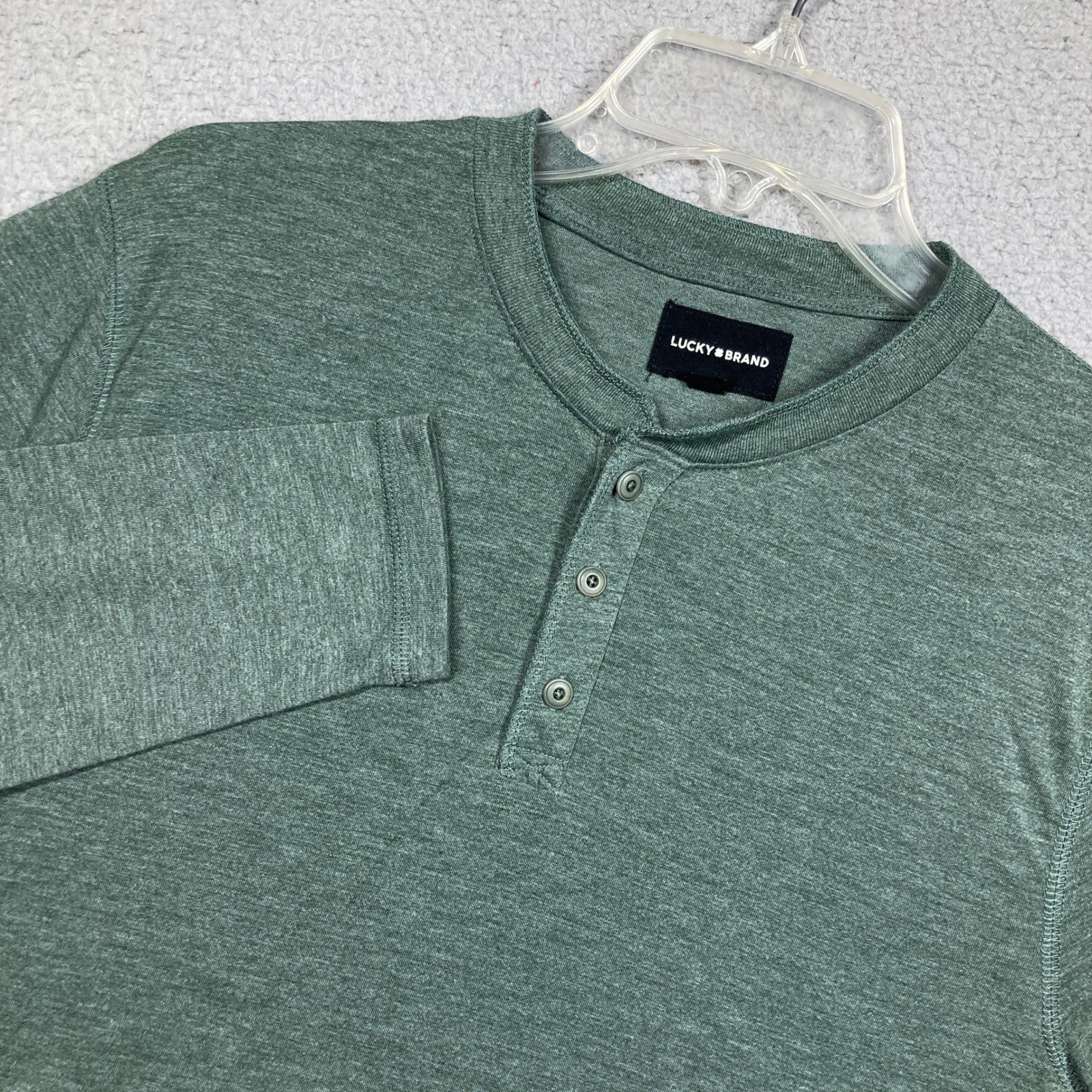 Lucky Brand Henley Shirt Mens Medium Green Long Sleeve Tencel Blend Heathered gallery