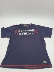 Sean John Large Blue Graphics Men Patch Logo Men Shirt.#47376
