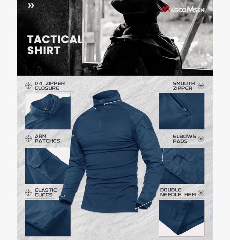 MAGCOMSEN Men's Tactical Military Shirts 1/4 Zip Long Sleeve Shirt Pockets M gallery