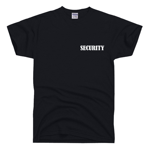 SECURITY T-SHIRT event bouncer party staff Black printed uniform FRONT & BACK gallery