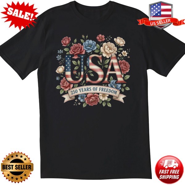 Retro USA 250 Shirt Floral Patriotic Shirt Independence Day Celebration T-Shirt