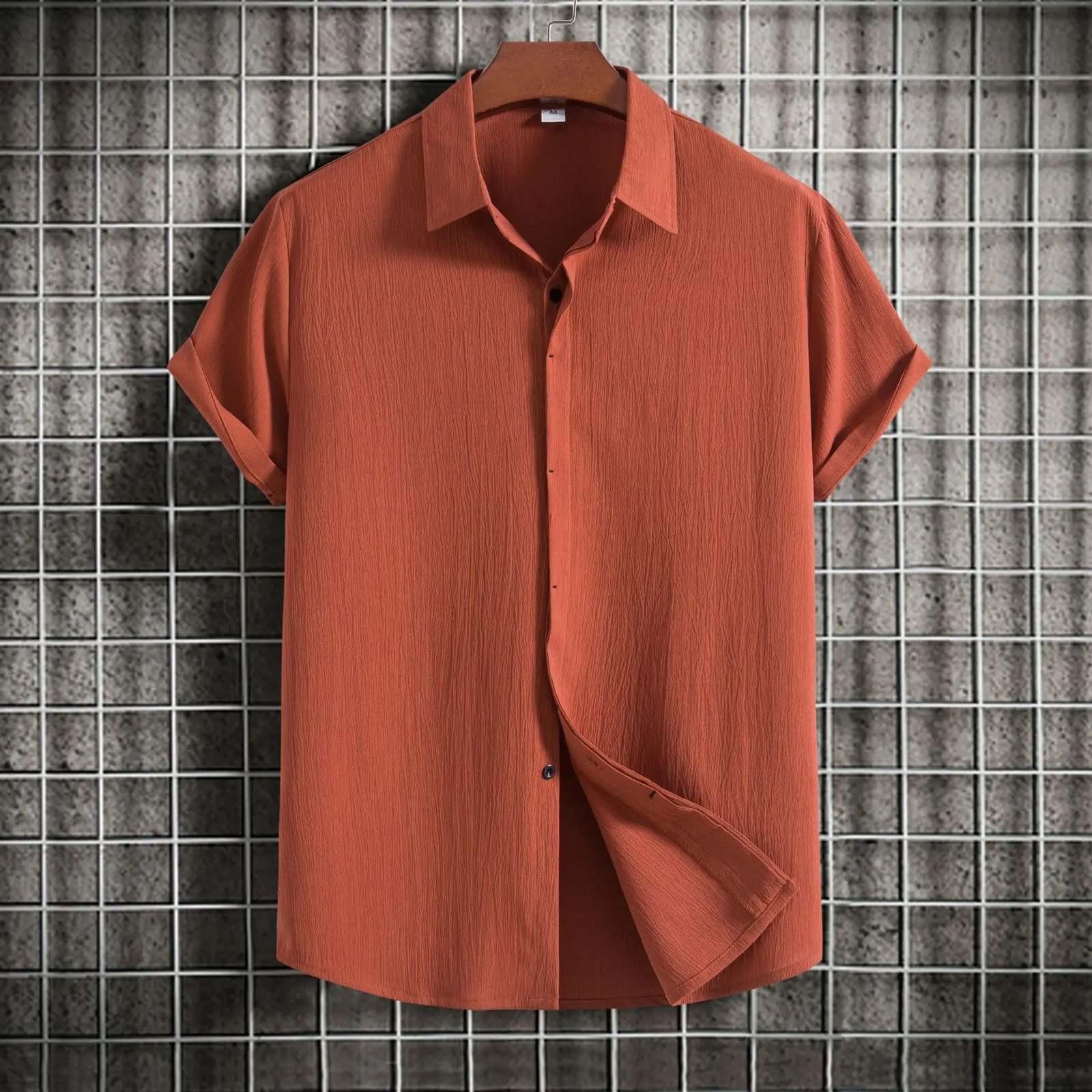 Loose Fit Pure Color Button up Short Sleeve Men's Shirt Summer New Arrival Clean gallery