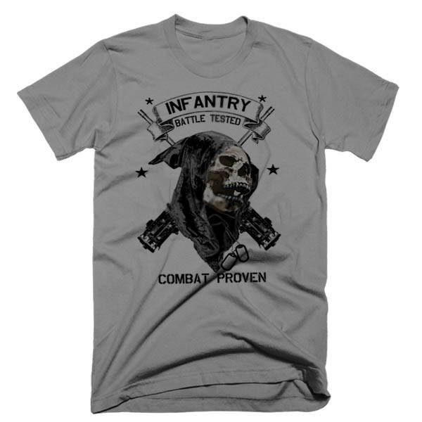 Military T-Shirt Army Navy Machine Gunner Sniper Infantry Combat Veteran