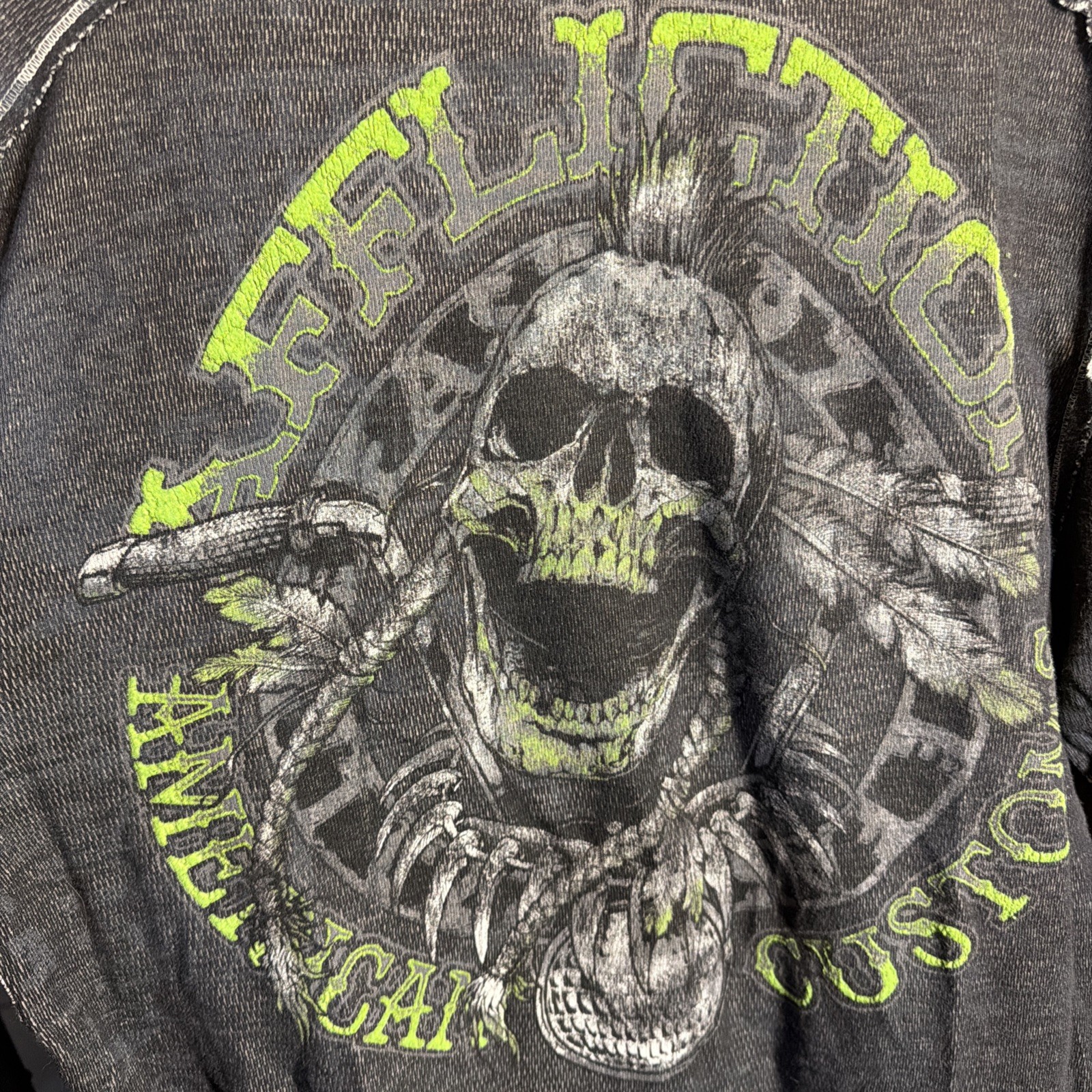 Affliction Shirt Mens XL Thermal Gray Y2K Skull Cross Wings Grunge Reversible gallery