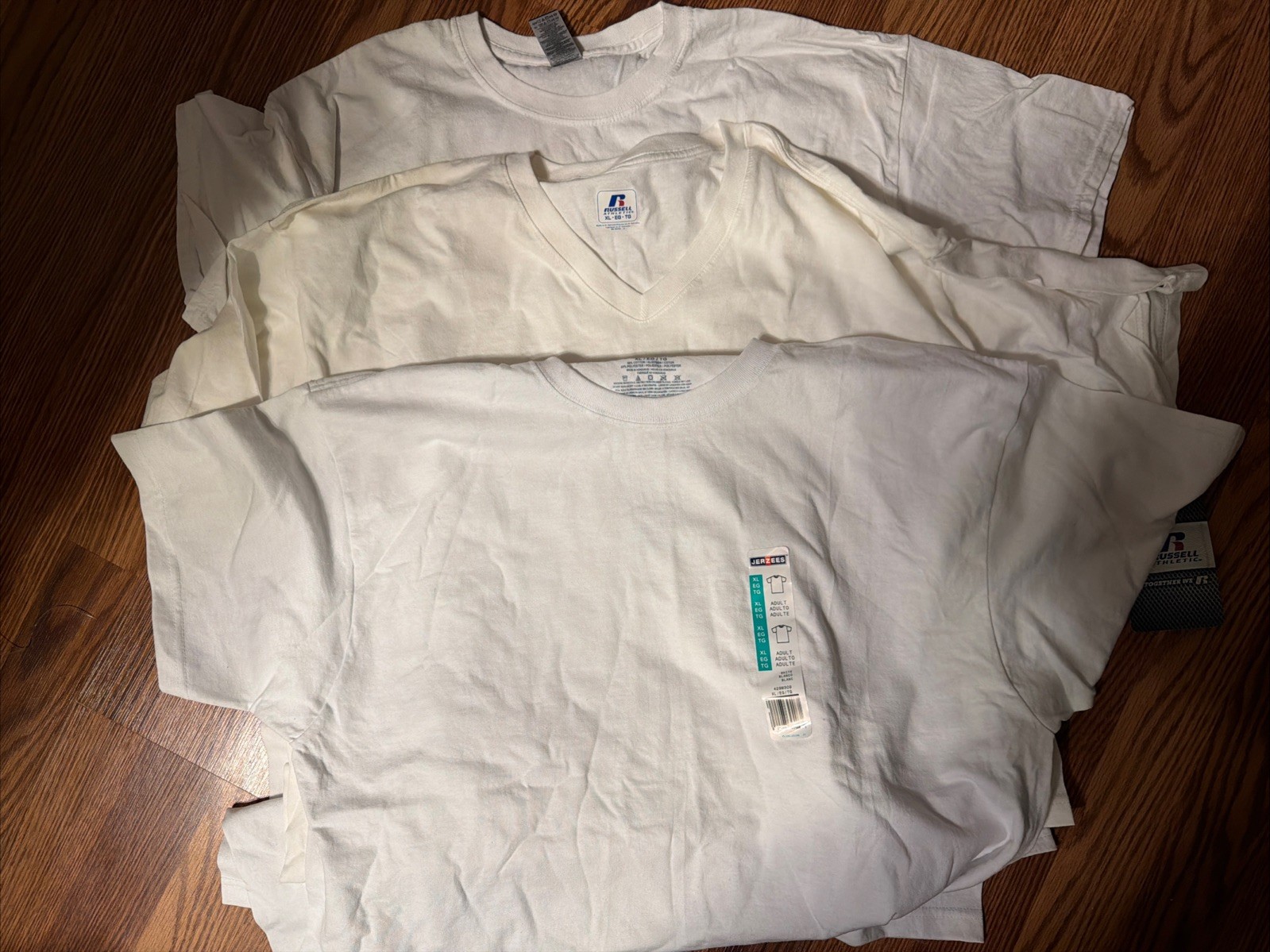 NWOT Hanes Gildan Russell Mixed Lot Set Of 3 WHITE T-Shirt V & Crew All Size XL gallery