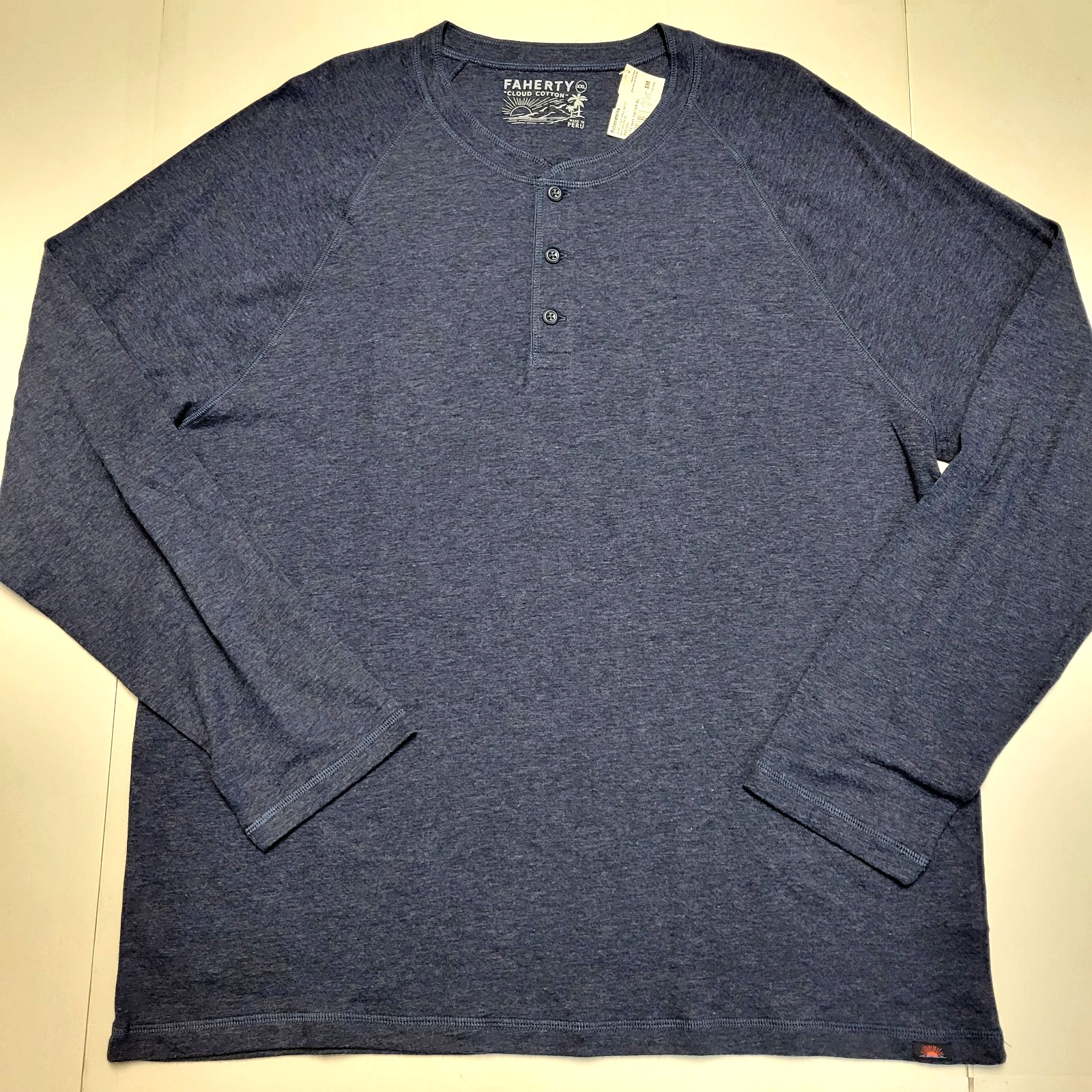 $98 New FAHERTY Cloud Cotton HENLEY T-Shirt Men’s XXL 2XL Baltic Navy Blue L/S
