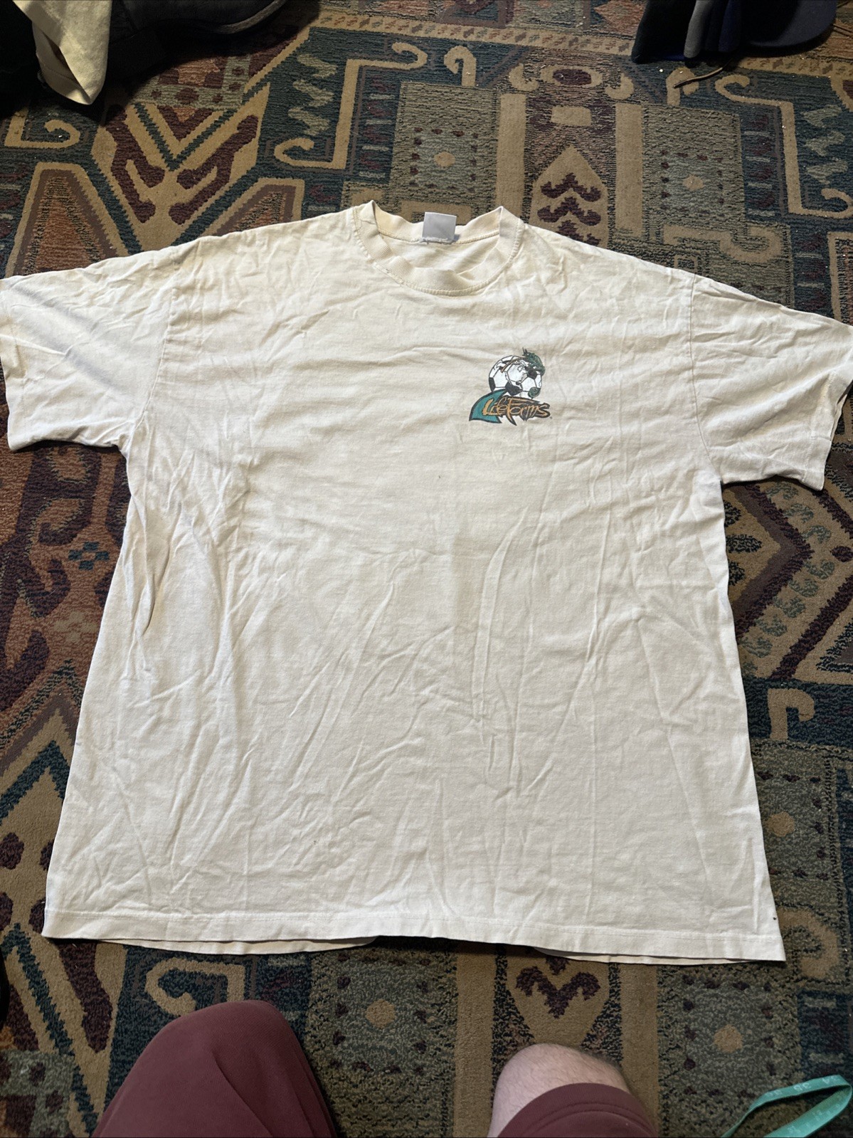 Vintage T Shirt 1995 Soccer Graphic Print Men’s XL Cream Cotton World Cup gallery