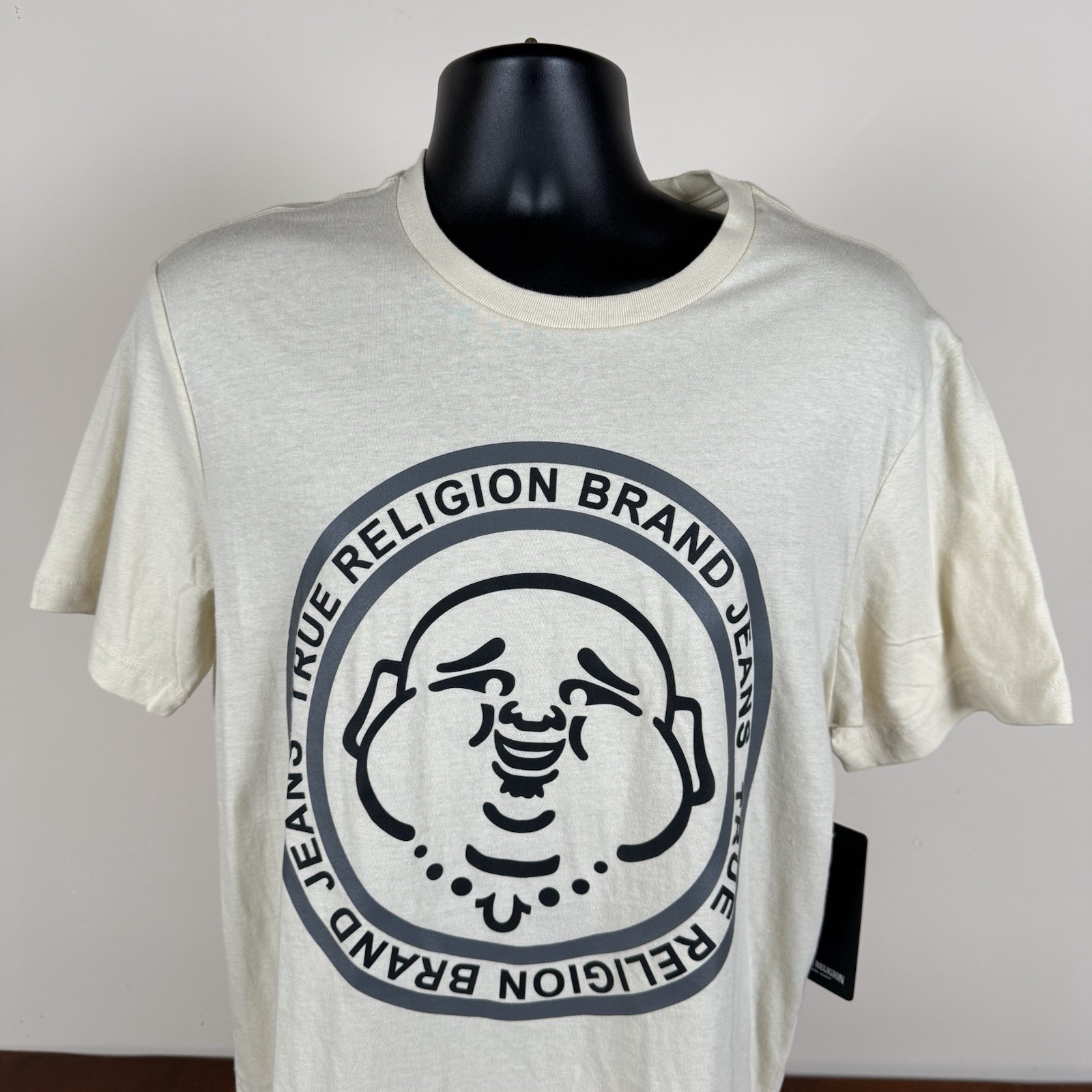 True Religion Buddha Face SS Crew Neck T-Shirt Mens Medium Fog-Beige NWT $59 gallery