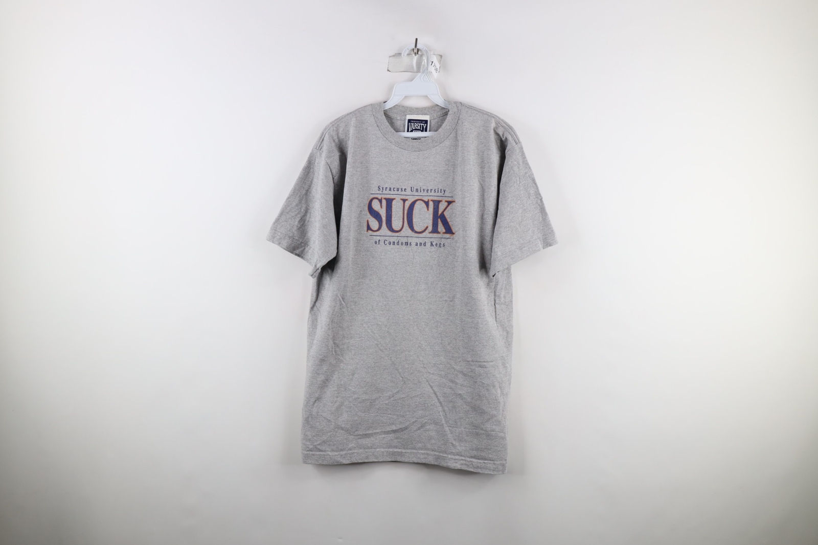 Vintage 90s Mens Large SUCK Syracuse University of Condoms & Kegs T-Shirt USA