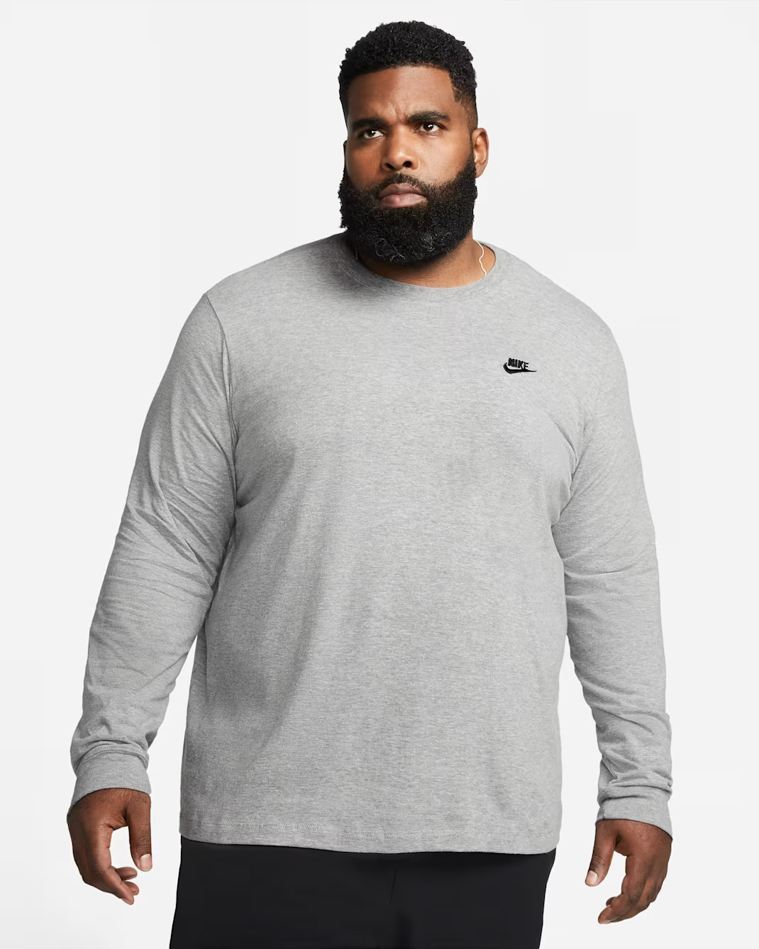 Nike Sportswear Club Men's Cotton Long-Sleeve T-Shirt Gray size L XL 2XL gallery