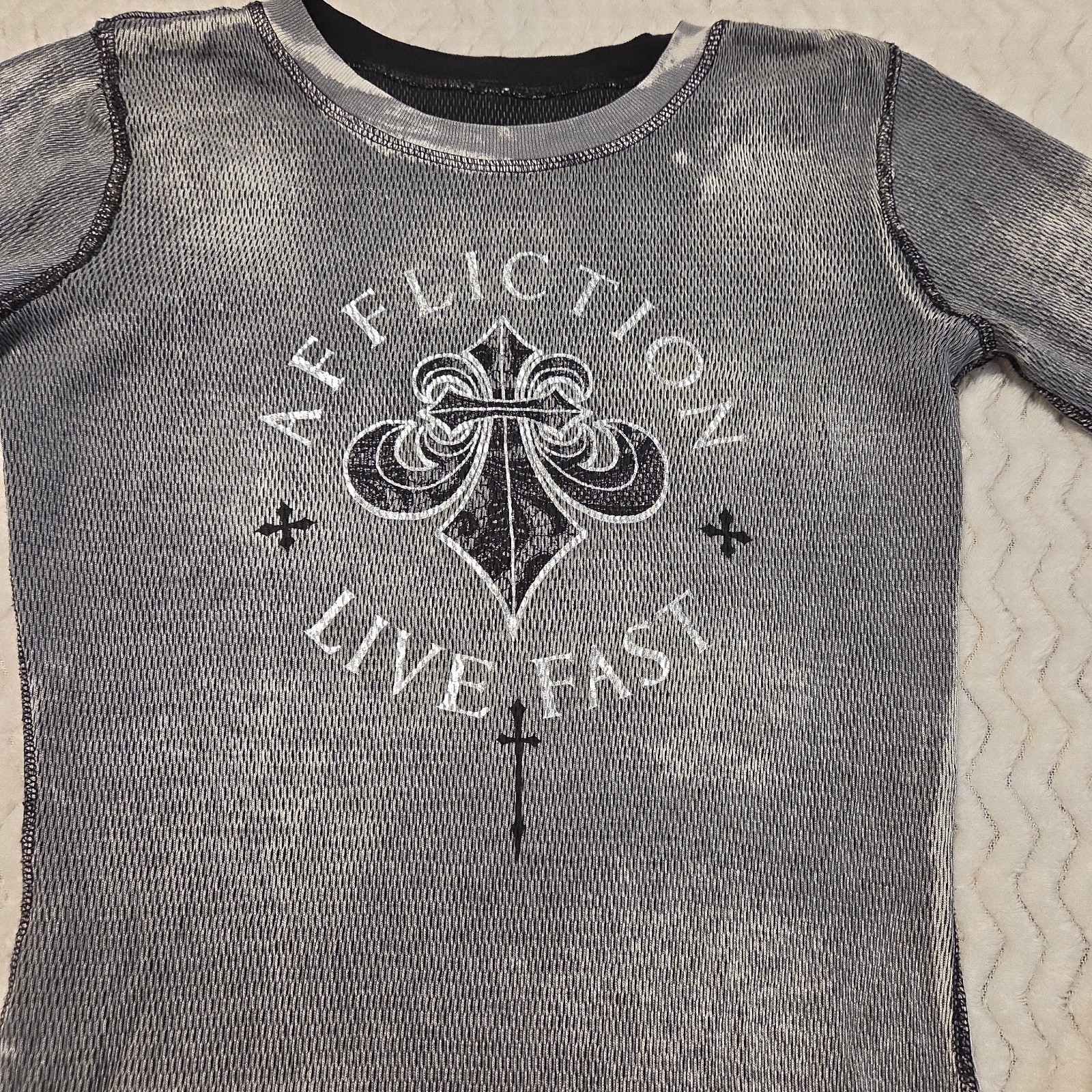 Y2K Affliction Live Fast Reversible Thermal Shirt Mens XS Made In USA See Pics gallery