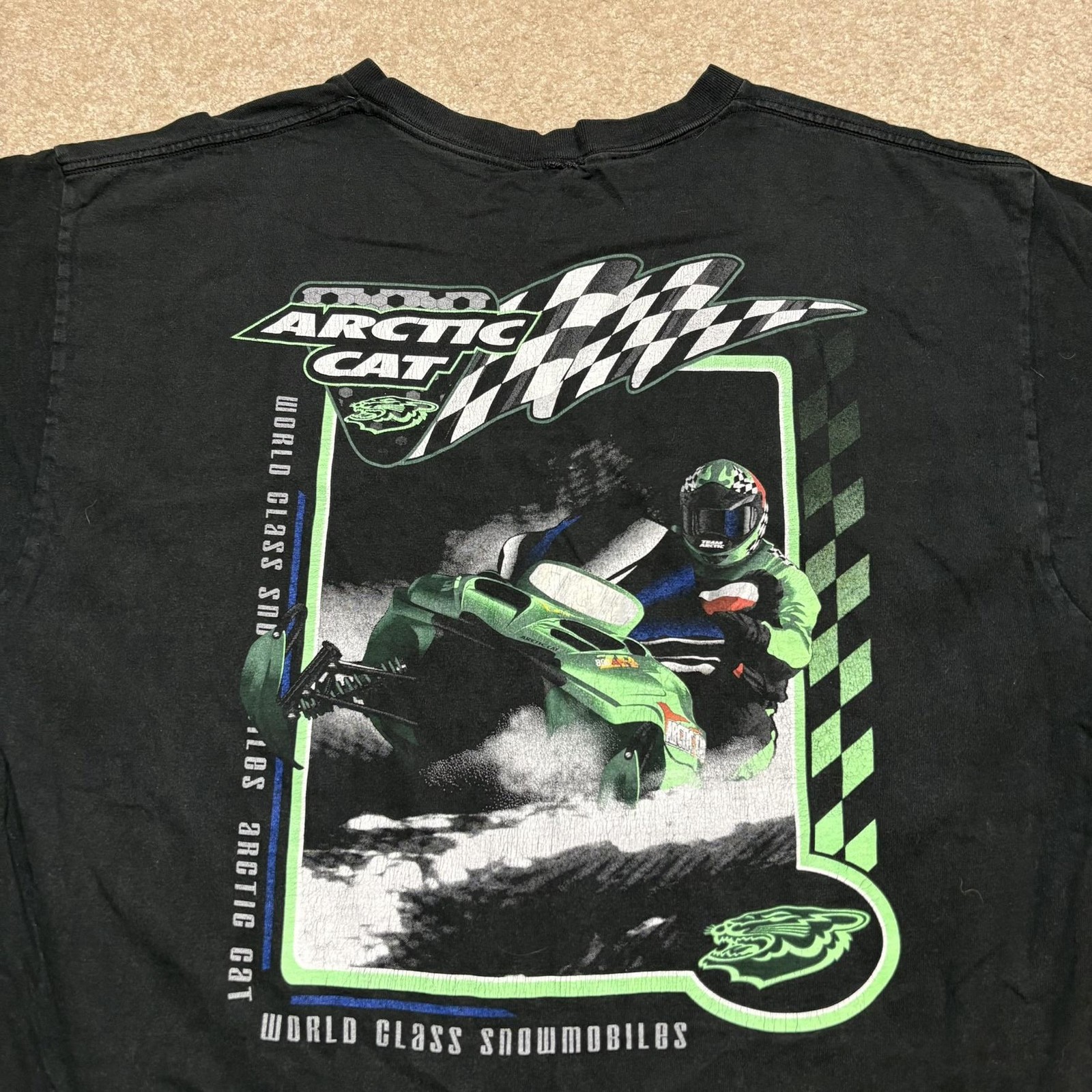 Vtg Arctic Cat Shirt Mens Large Black Snowmobile Racing Graphic Tee Tomahawk 90s gallery