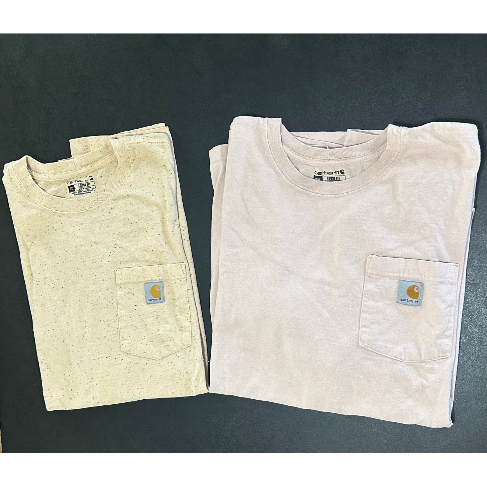 Carhartt Pocket T-Shirt Mens 3XL Pink Oatmeal Loose Fit Workwear Lot of 2 Cotton