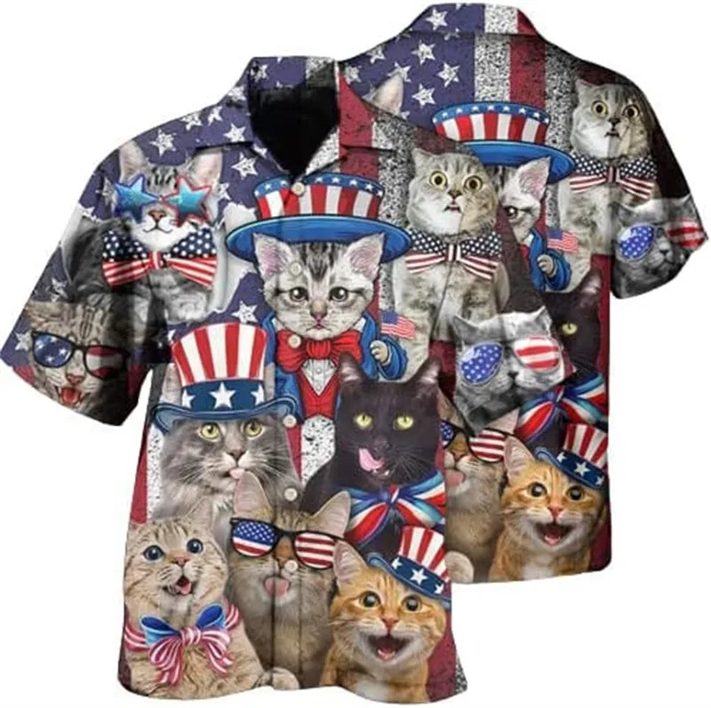 Cats 4th of July Hawaiian Shirt 3D Print Men Women Aloha gallery