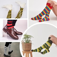 Knee High Socks Two Colors Stripe Red & Black UK 4-11 EURO 40-45