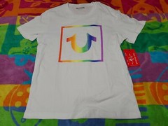 NEW True Religion White Rainbow/Pride Color Horseshoe Logo Tshirt SZ 2XL
