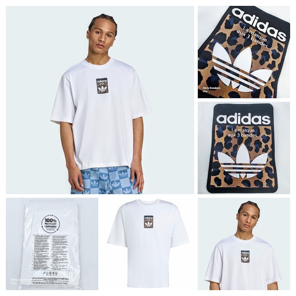 Adidas XL Men's T Shirt White Oversized Retro Leopard Trefoil Graphic Cotton NWT gallery