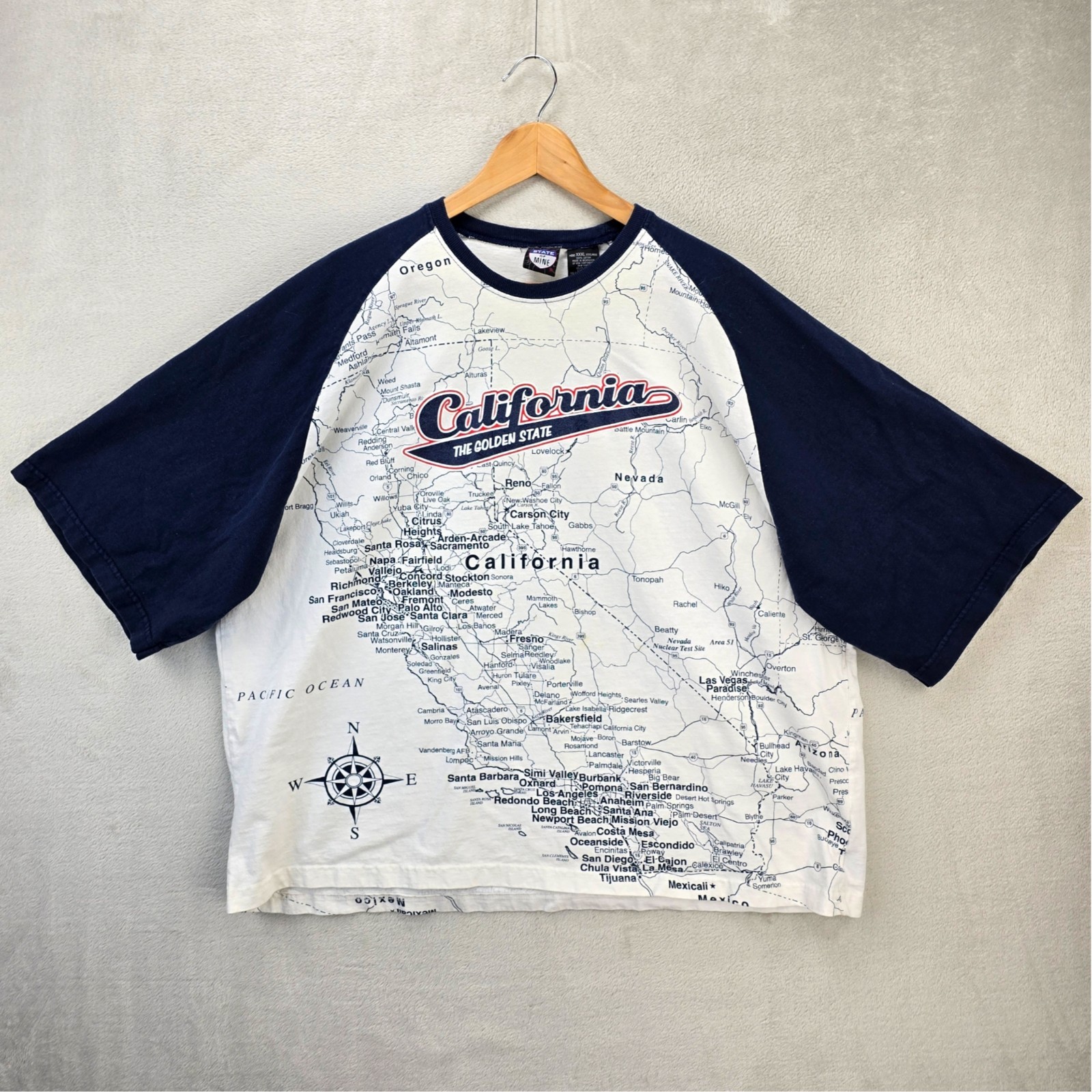 Vtg California Golden State Shirt Mens 3XL Map All Over Print Raglan Sleeve gallery